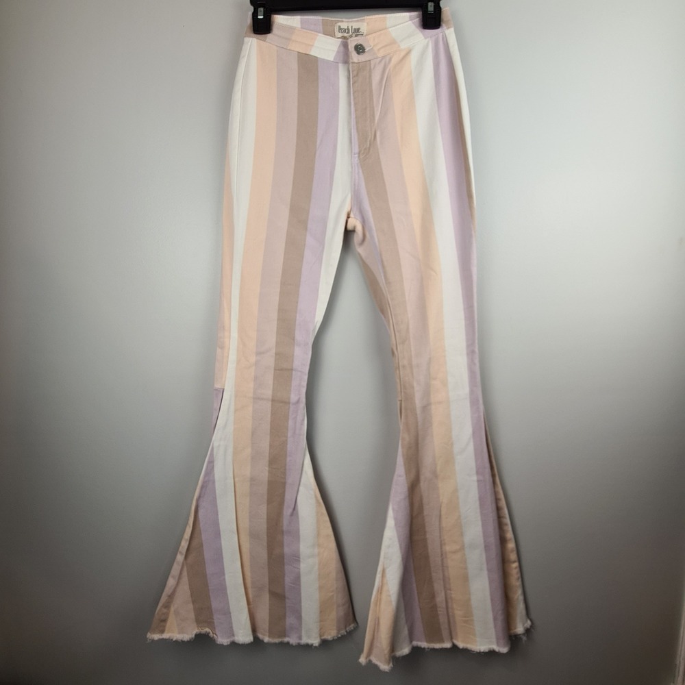 Peach Love California Pastel Striped High Rise Bell Bottom Flare Pants‎ Small